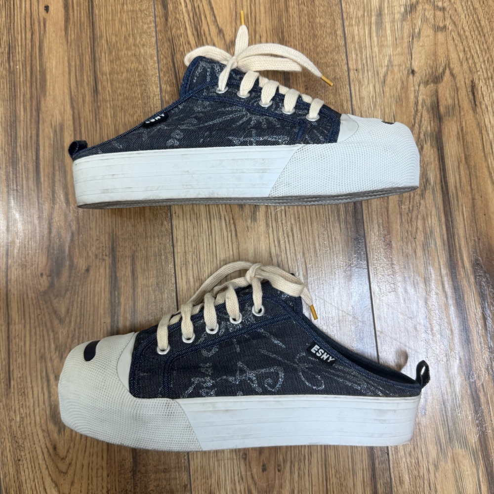 VINTAGE ESNY DENIM STYLE BLACK & WHITE CASUAL SLIP ON PLATFORM SNEAKERS